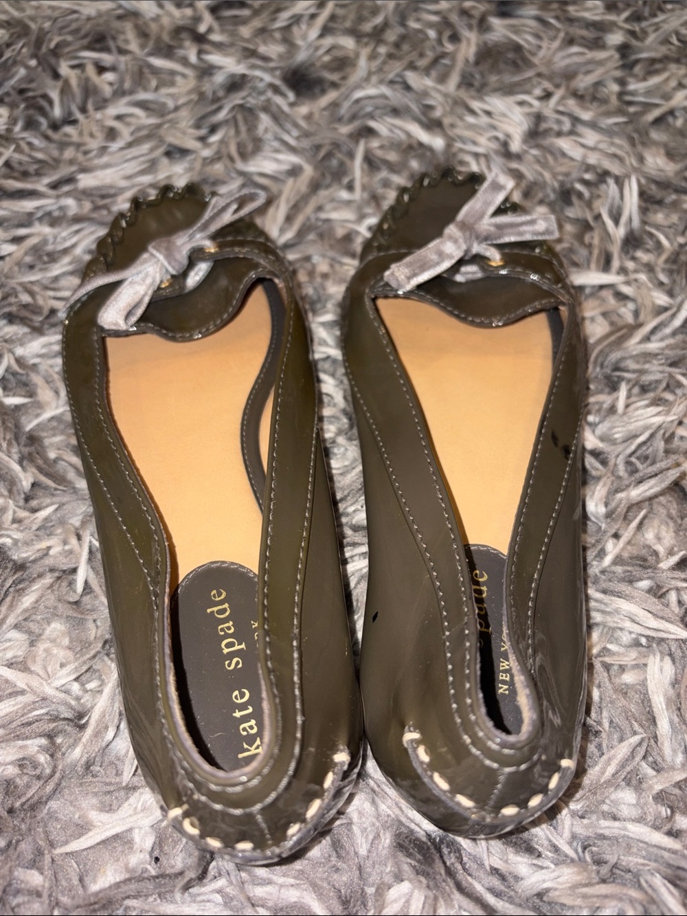 kate spade Olive Green Leather Ballet Flats with Bow